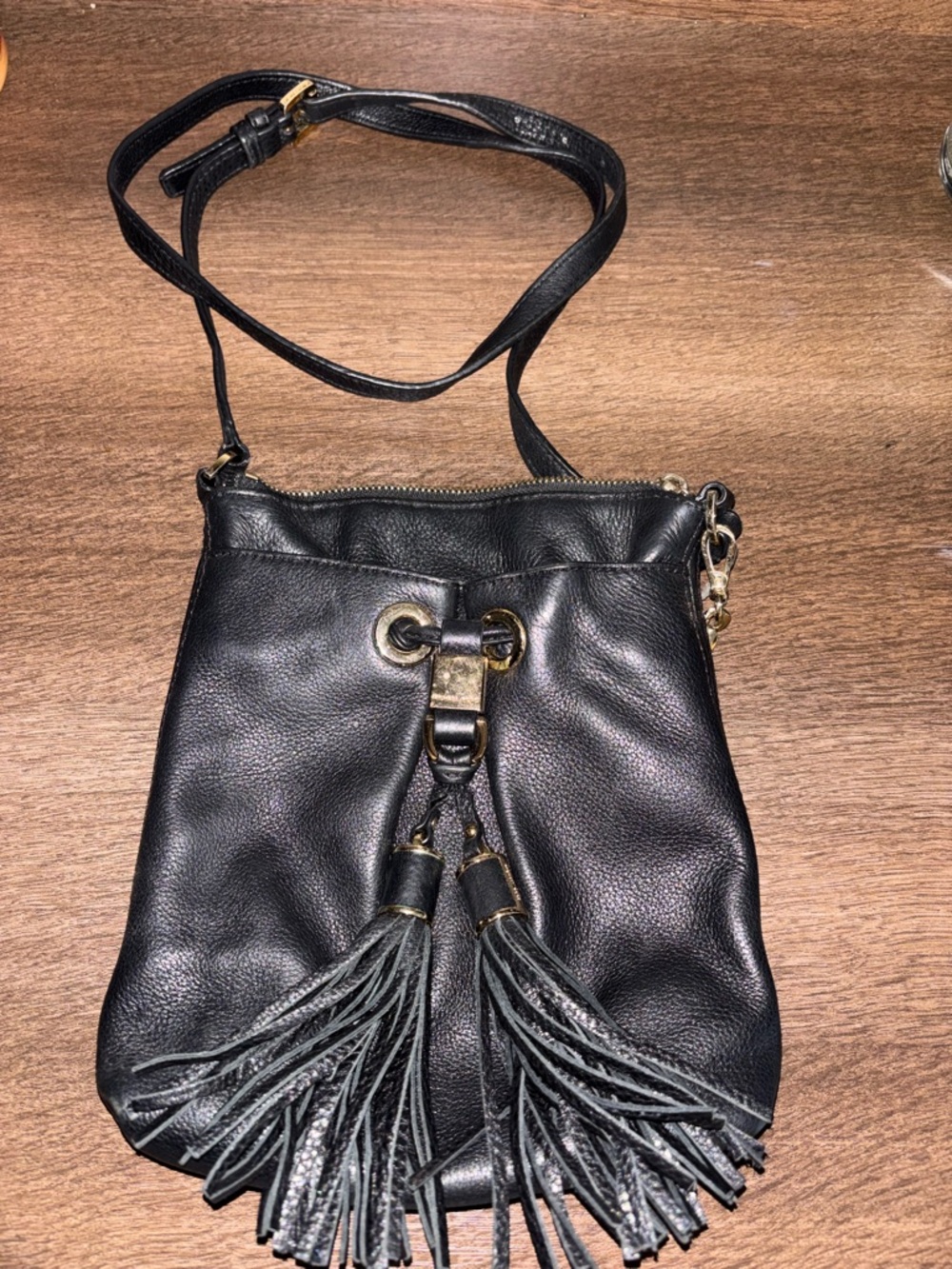 Michael Kors Black Leather Crossbody with Tassel Accents